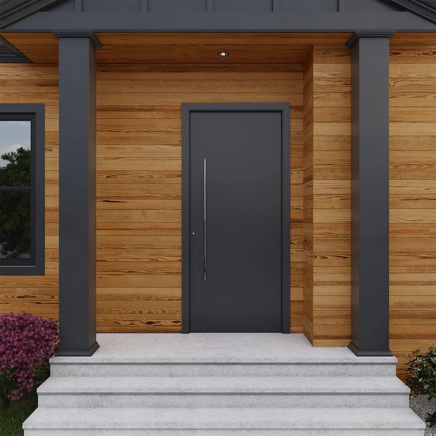 Modern steel slab entry door with vertical pull handle Knoxville
